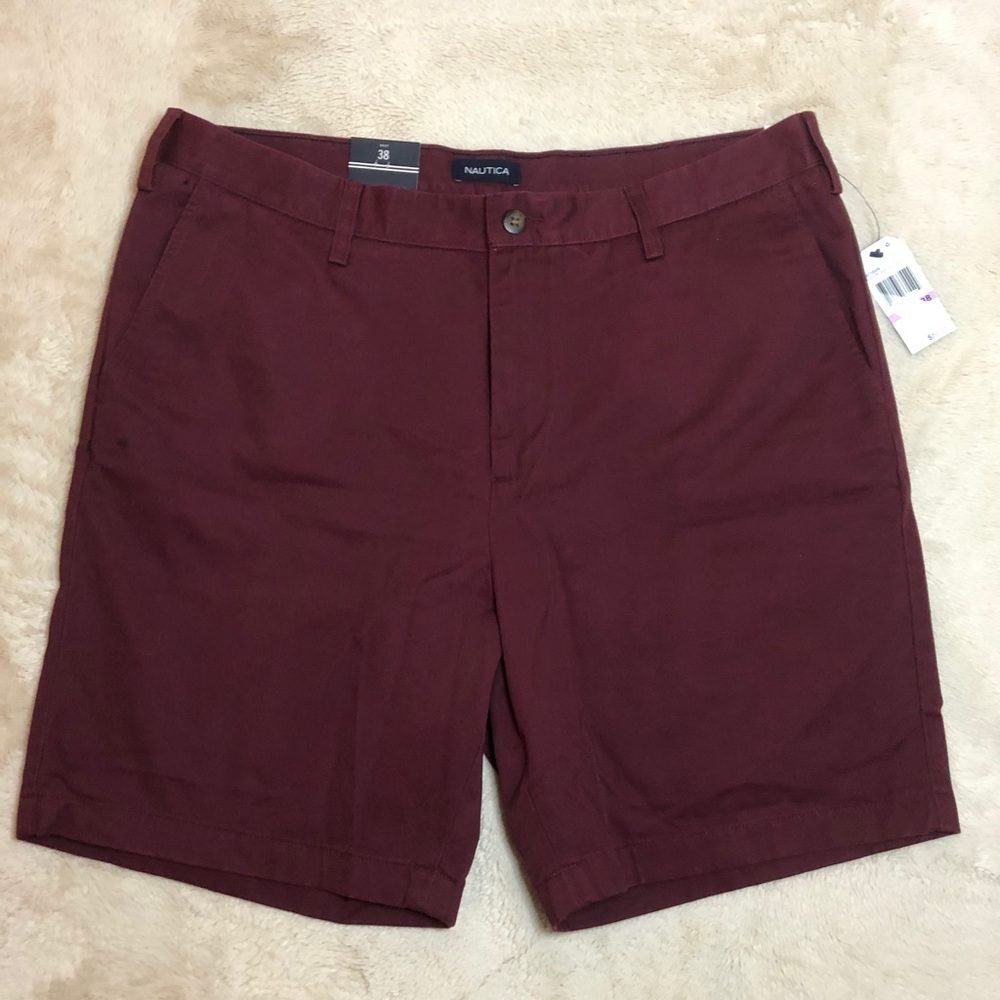 NWT Nautica Sz 38 Flat Front Chino Shorts Maroon
